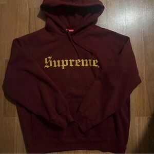 Supreme Maroon Hoodie with Gold Logo
